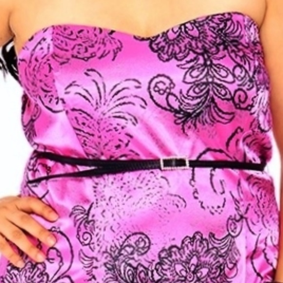 VINTAGE * PINK & BLACK * STRAPLESS SATIN DRESS 24 - Picture 3 of 8